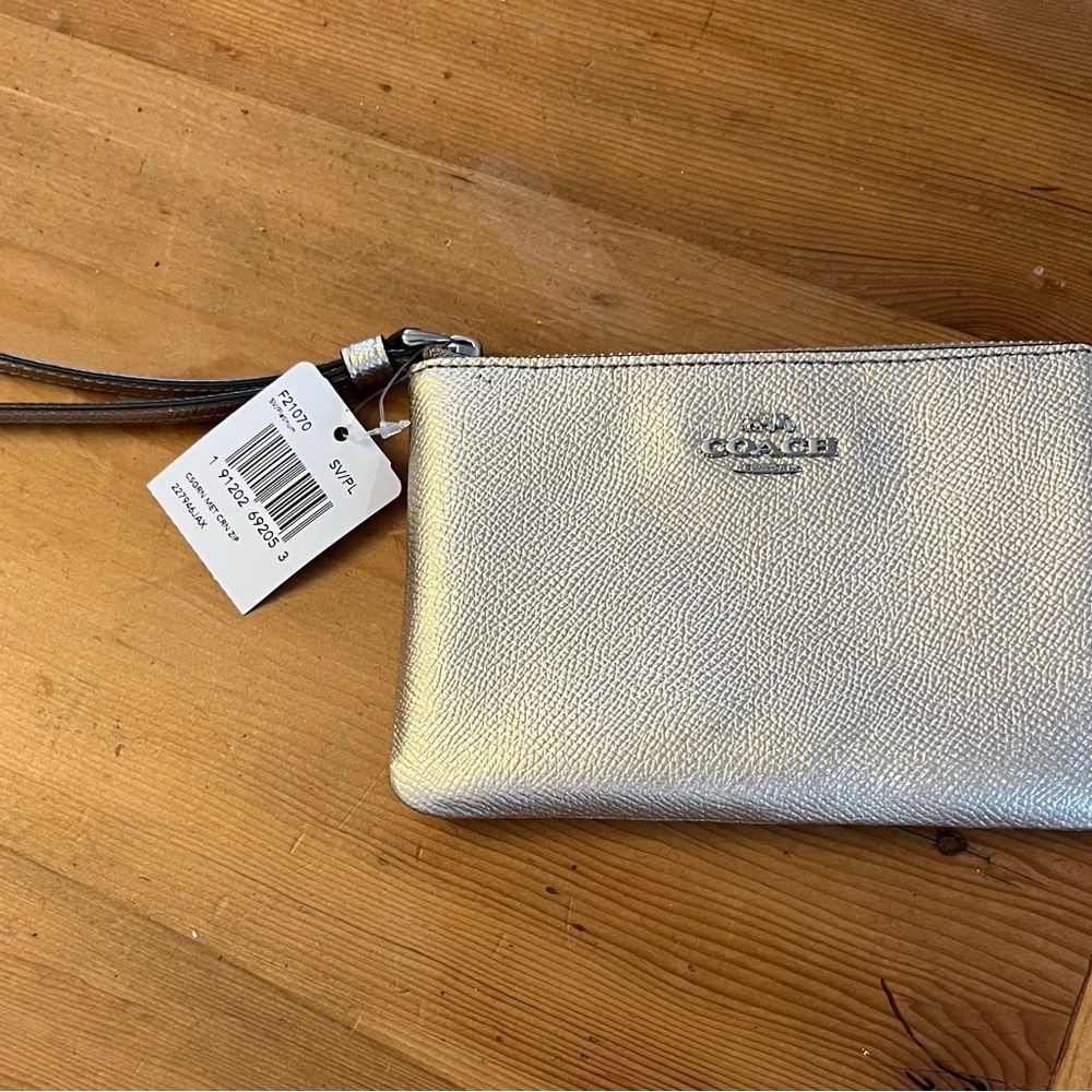 Coach Metallic Silver Wristlet